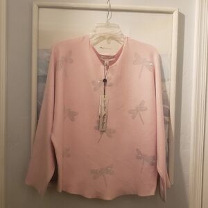 Catherine Malandrino Dolman Sleeve Embellished Pink Sweater Top Size L